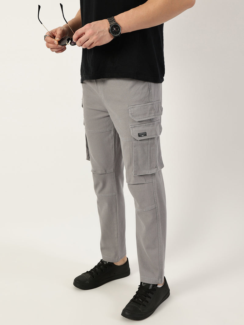 Thomas Scott Men Grey Relaxed Straight Fit Cargos Trousers
