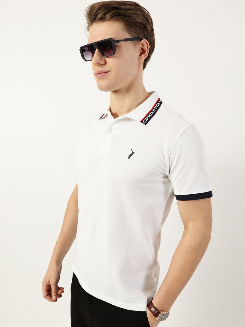 Thomas Scott Men White Polo Collar T-shirt