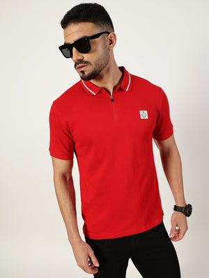 Thomas Scott Men Red Polo Collar T-shirt