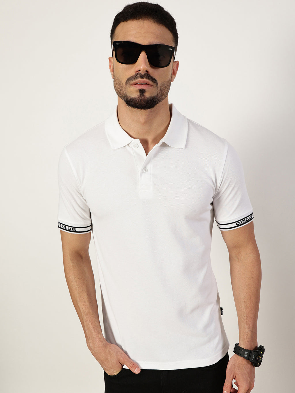Thomas Scott Men White Polo Collar Pockets T-shirt