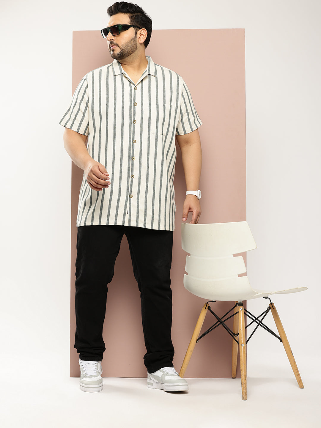 Thomas Scott Men B.Green Plus Size Premium Striped Pure Cotton Casual Shirt