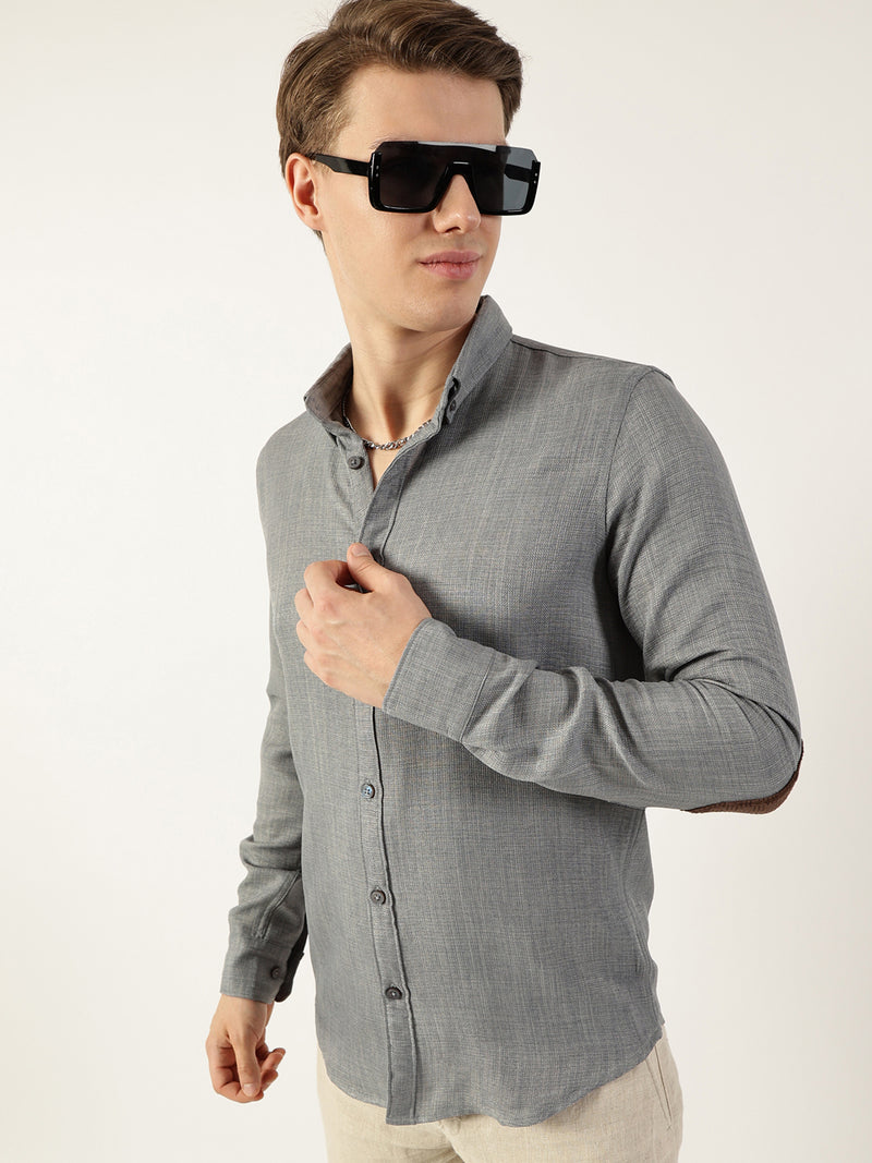 Thomas Scott Men Grey Classic Button-Down Collar Solid Slim Fit Casual Shirt
