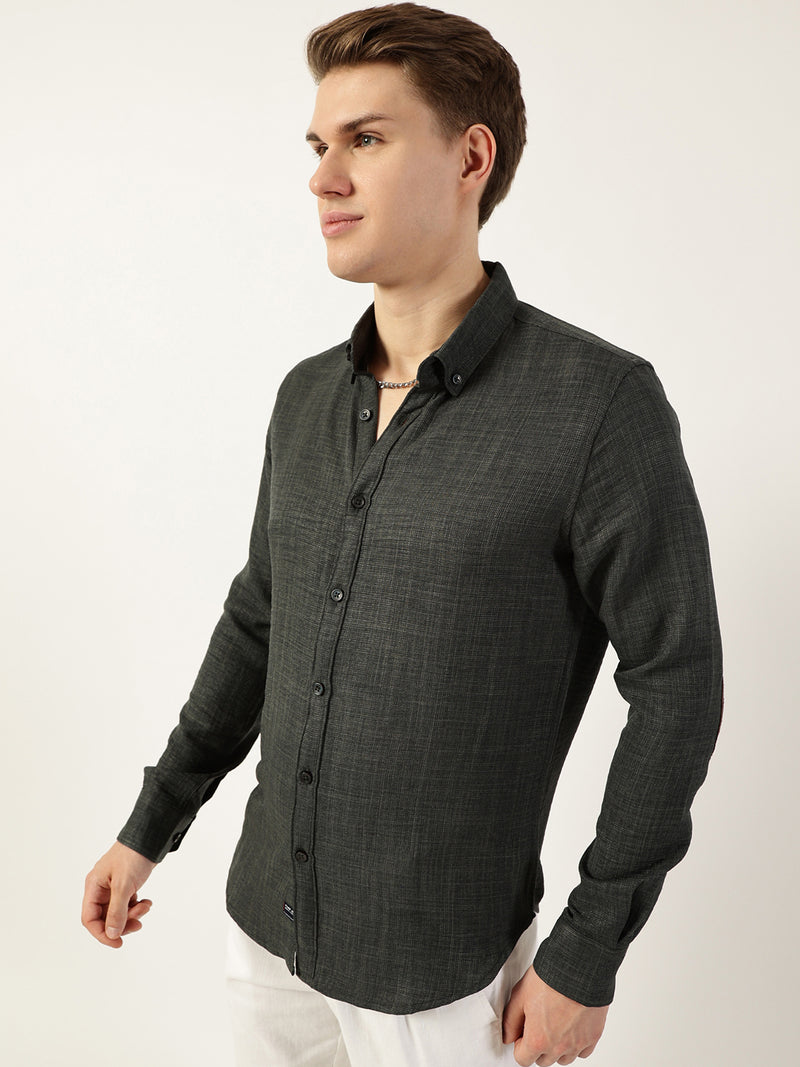 Thomas Scott Men Olive Classic Button-Down Collar Solid Slim Fit Casual Shirt