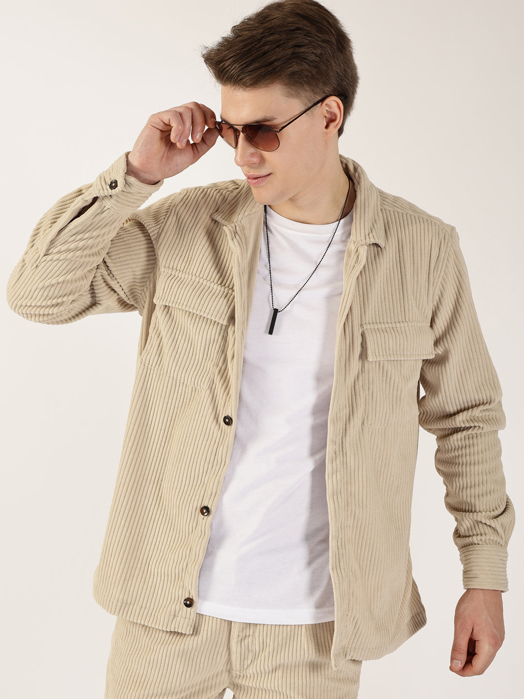 Thomas Scott Men Light Fawn Premium Opaque Casual Shirt
