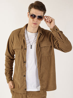 Thomas Scott Men Khakhi Premium Opaque Casual Shirt