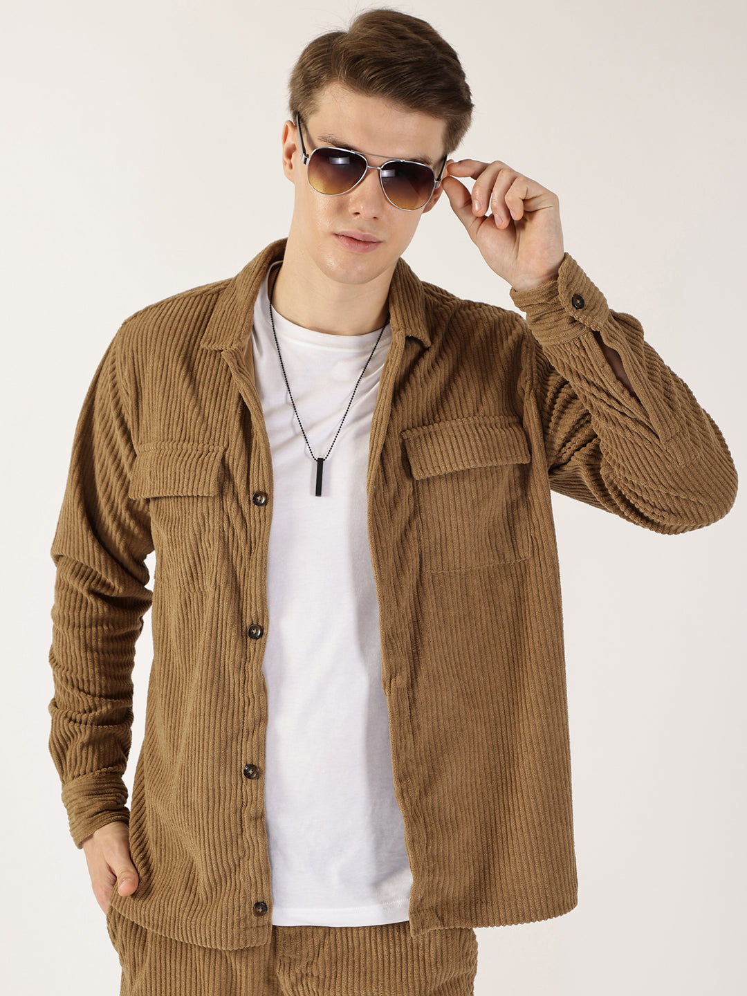 Thomas Scott Men Khakhi Premium Opaque Casual Shirt