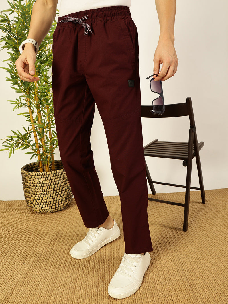 Thomas Scott Men Wine Cotton Smart Regular Fit Mid-Rise Joggers