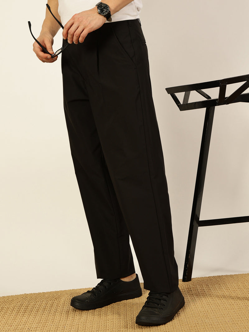 Thomas Scott Men Black Regular Fit Smart Pleated Trousers