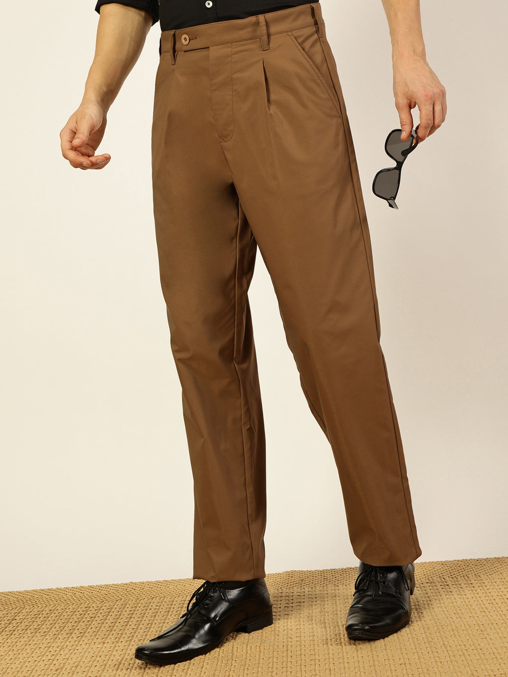 Thomas Scott Men Brown Smart Pleated Korean Pant