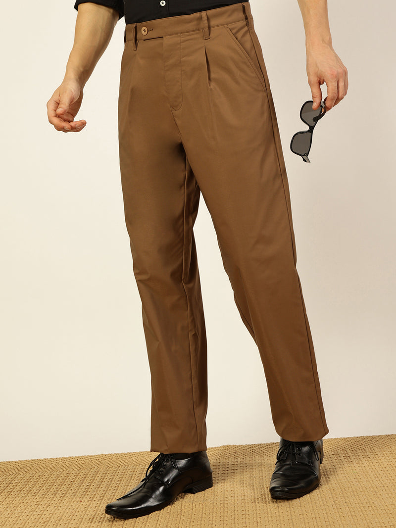 Thomas Scott Men Brown Smart Pleated Korean Pant