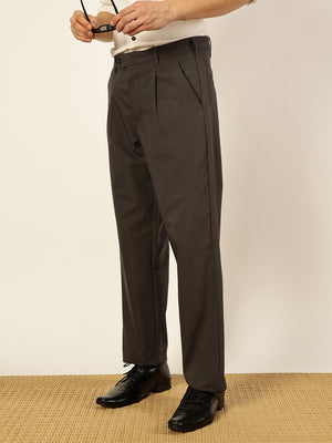 Thomas Scott Men Dark Grey Smart Pleated Mid-Rise Trousers