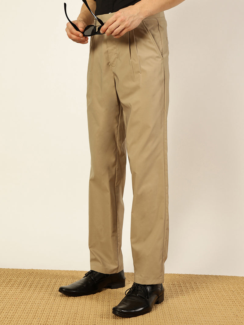 Thomas Scott Men Beige Smart Pleated Regular Trousers