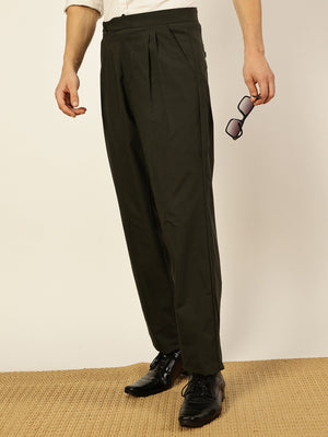 Thomas Scott Men Olive Smart Regular Fit Pleated Trousers