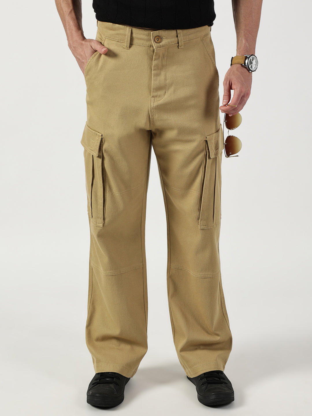 Thomas Scott Men Beige Relaxed Cargos Trousers