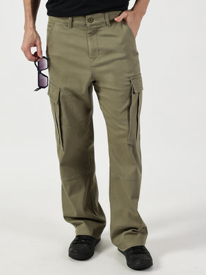 Thomas Scott Men Olive Relaxed Easy Wash Cargos Trousers