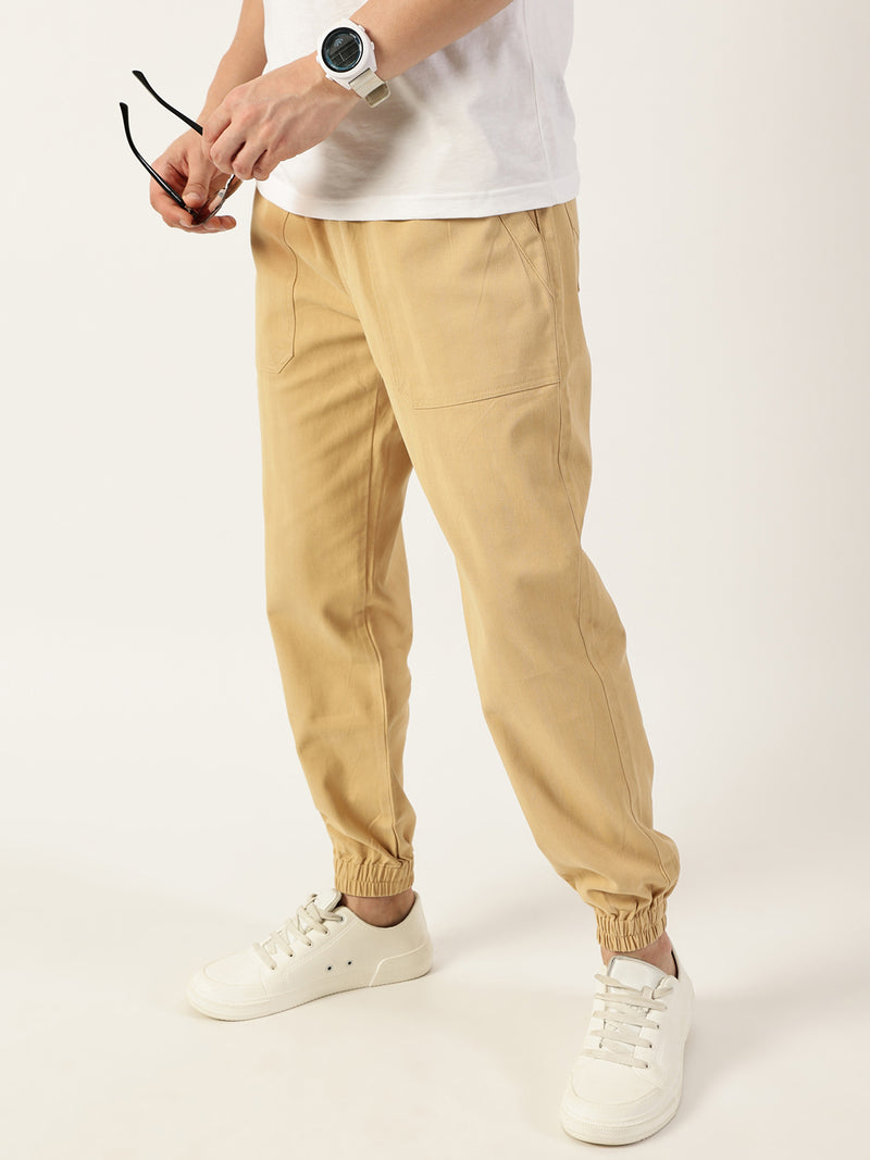 Thomas Scott Men Beige Smart Easy Wash Joggers Trousers