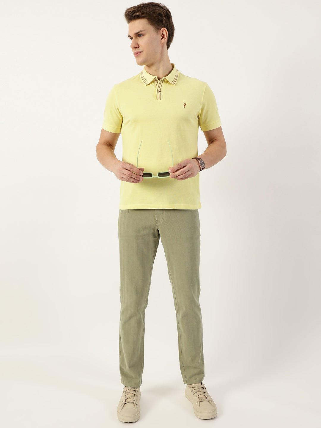 Thomas Scott Men Olive Smart Easy Wash Chinos Trousers