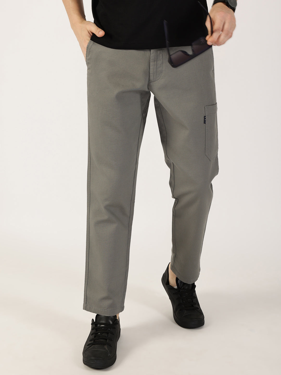 Thomas Scott Men DarkGrey Smart Regular Fit Mid-Rise Chinos Trousers