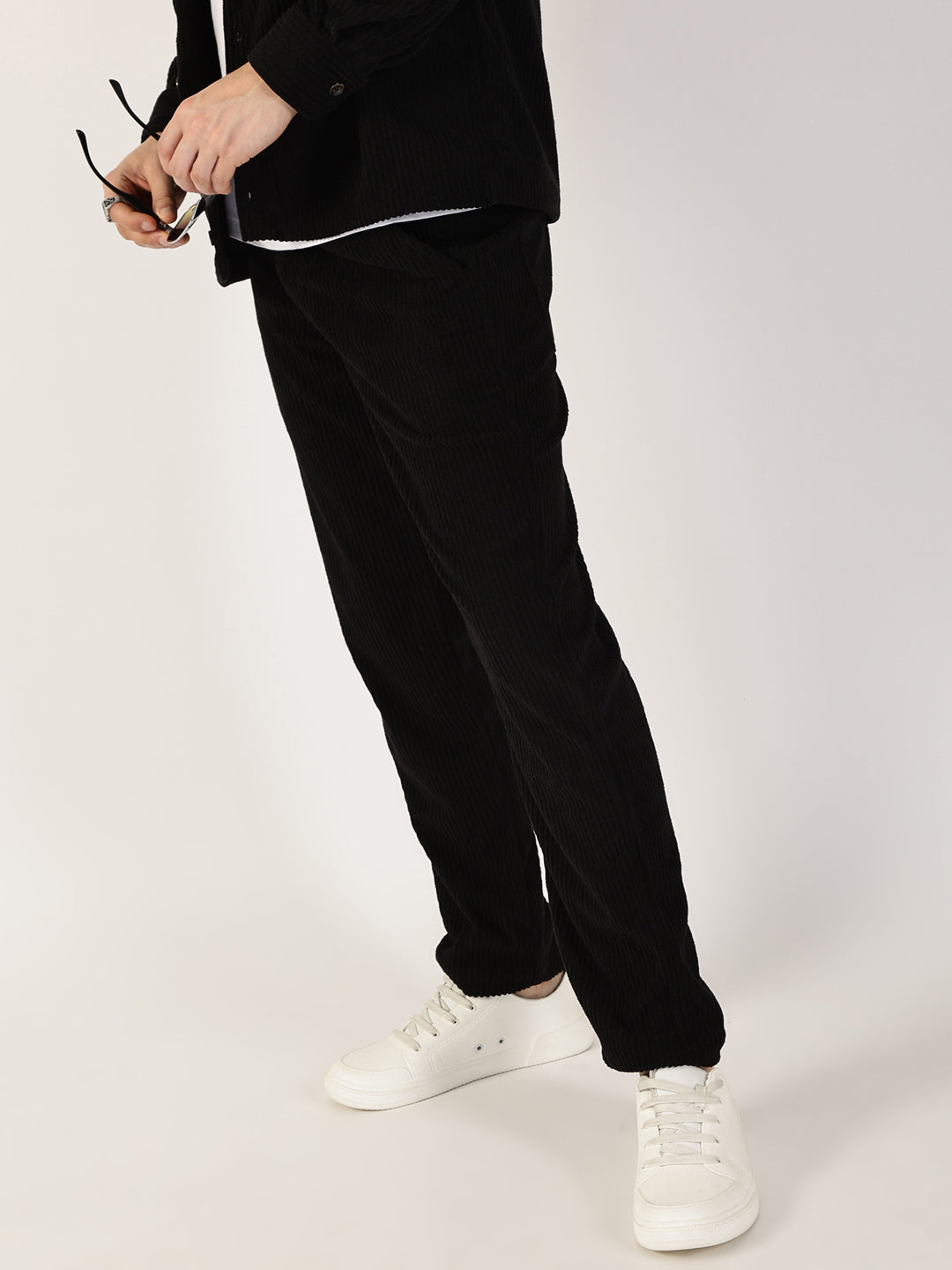 Thomas Scott Men Grey Striped Smart Cargos Trousers