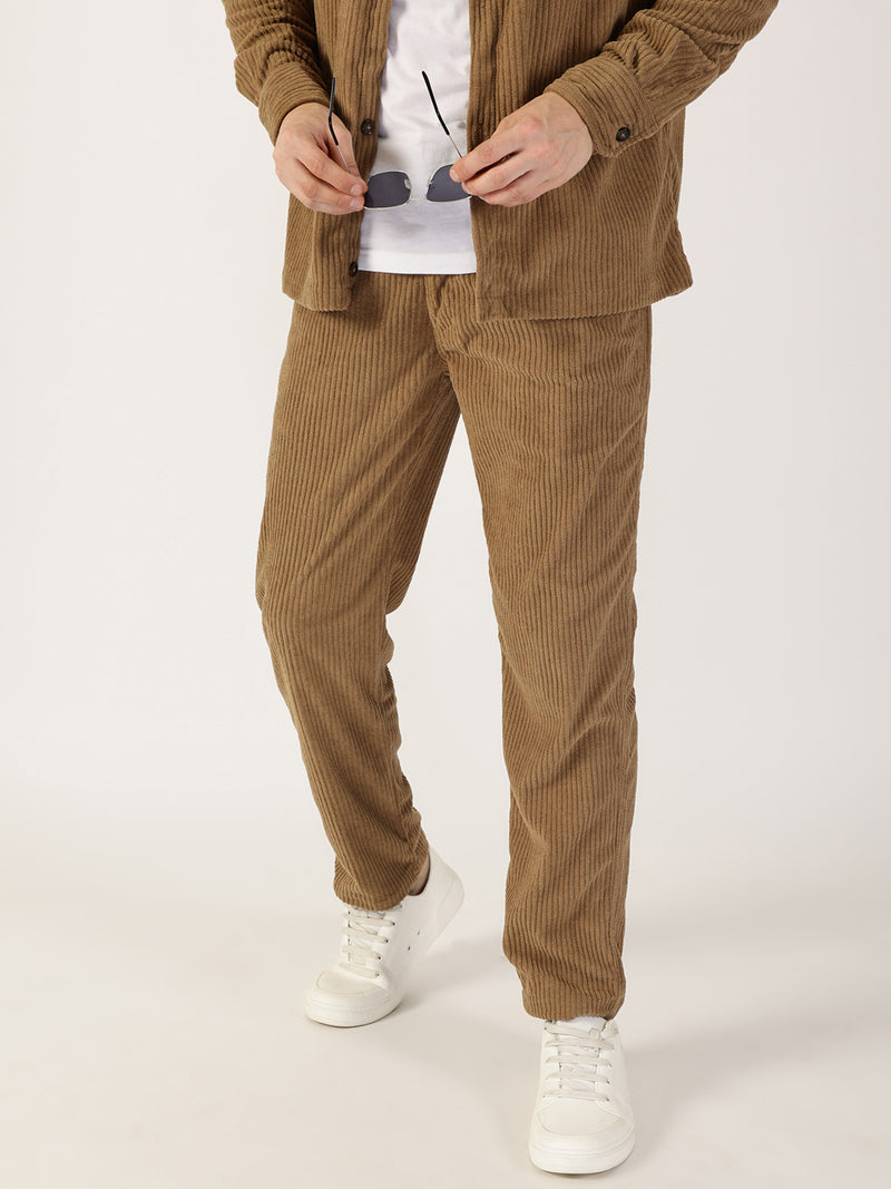 Thomas Scott Men Brown Striped Smart Cargos Trousers