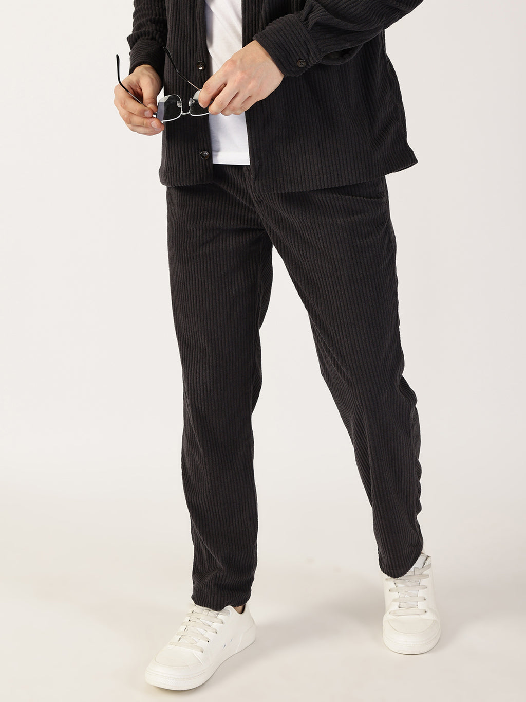 Thomas Scott Men Grey Striped Smart Chinos Trousers