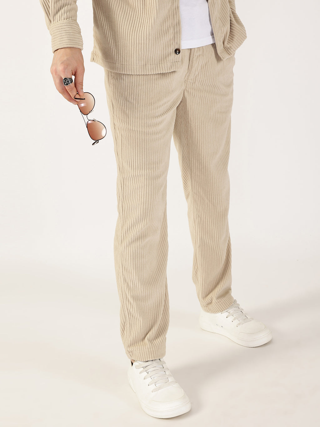 Thomas Scott Men Fawn Striped Smart Fit Chinos Trousers