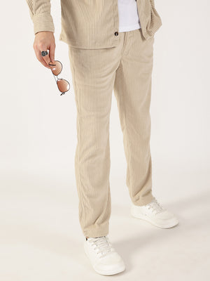 Thomas Scott Men Fawn Striped Smart Fit Chinos Trousers