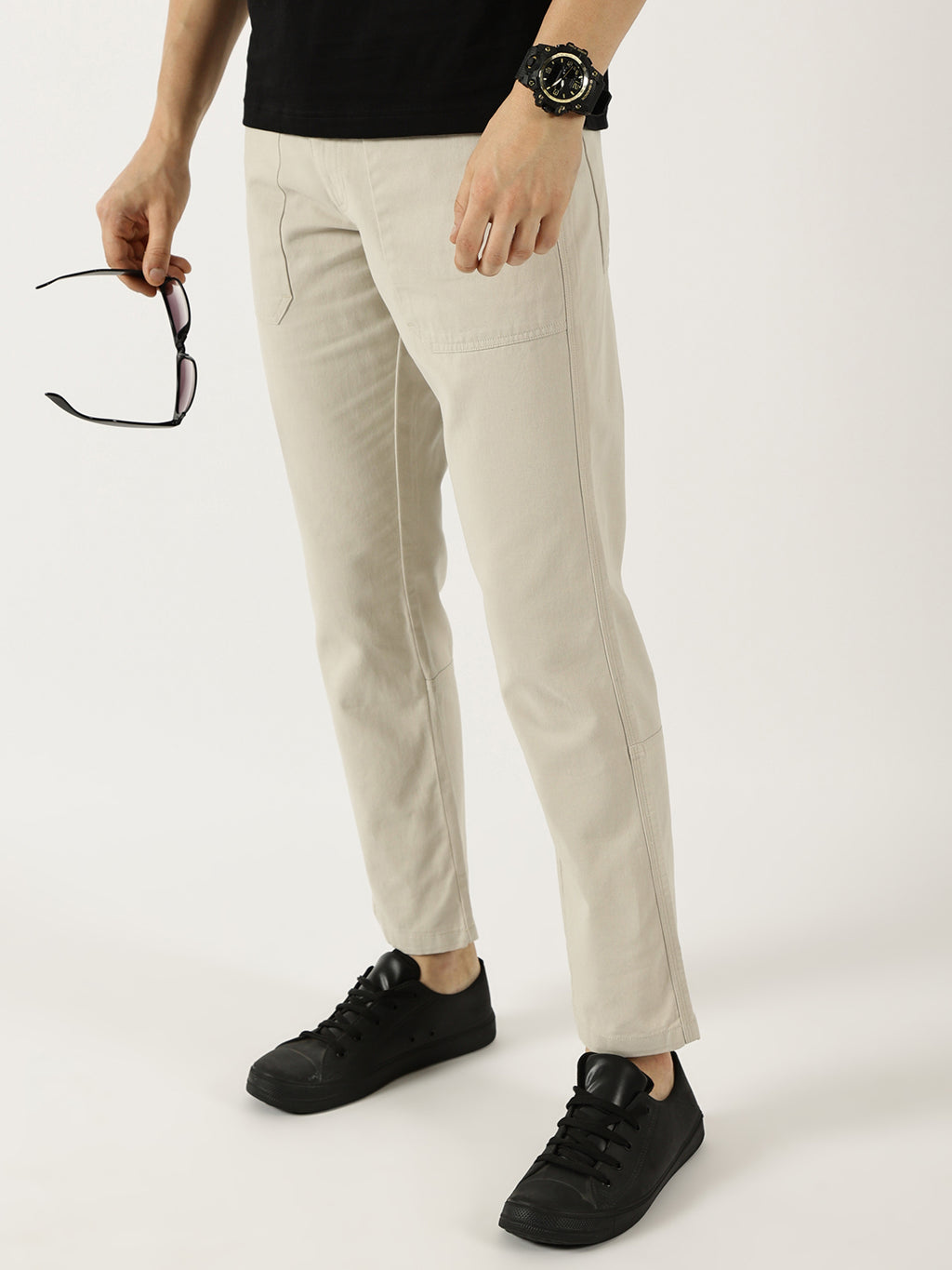 Thomas Scott Men Light Grey Smart Straight Fit Easy Wash Trousers