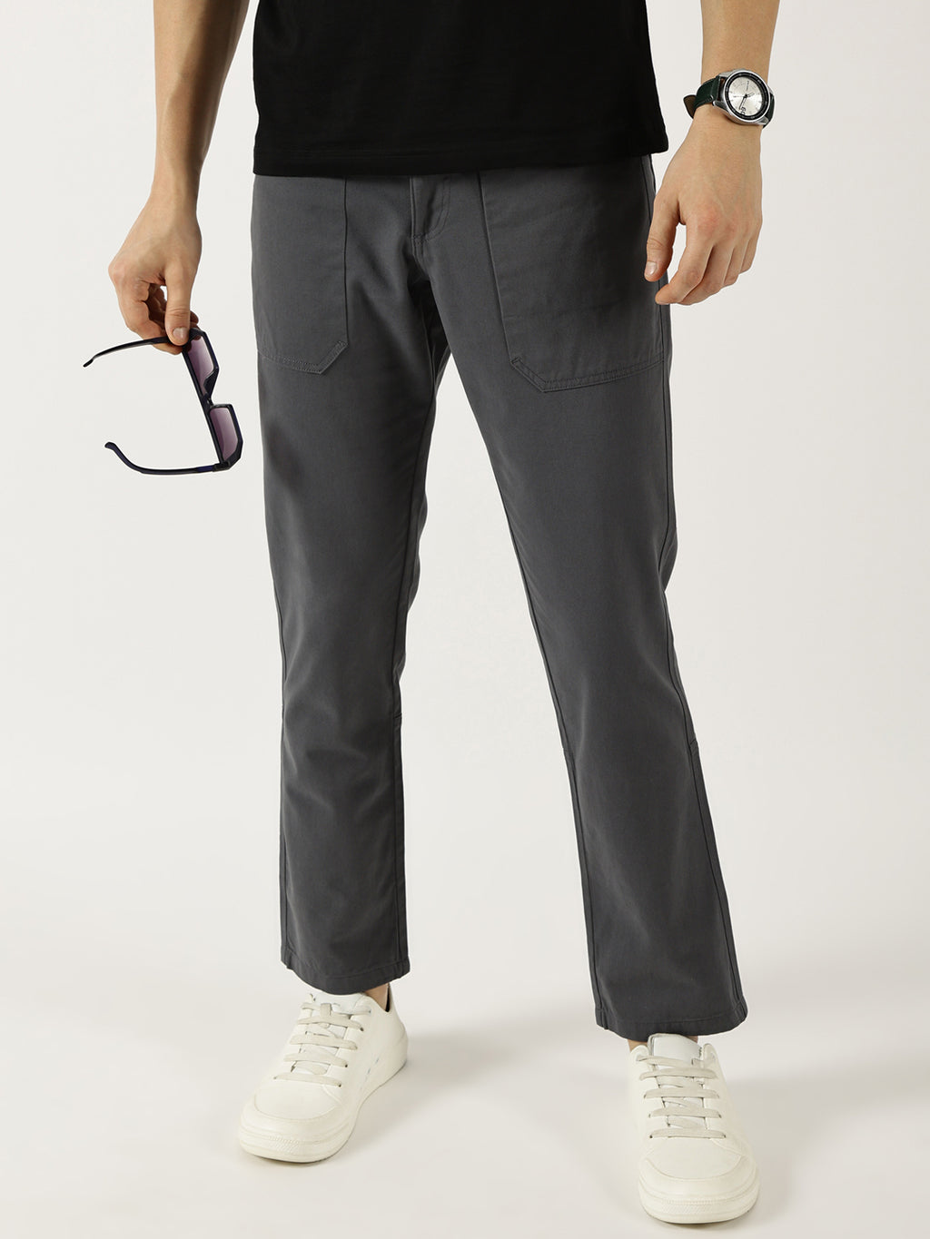 Thomas Scott Men Mid Blue Smart Straight Fit Easy Wash Trousers
