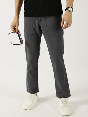 Thomas Scott Men Mid Blue Smart Straight Fit Easy Wash Trousers