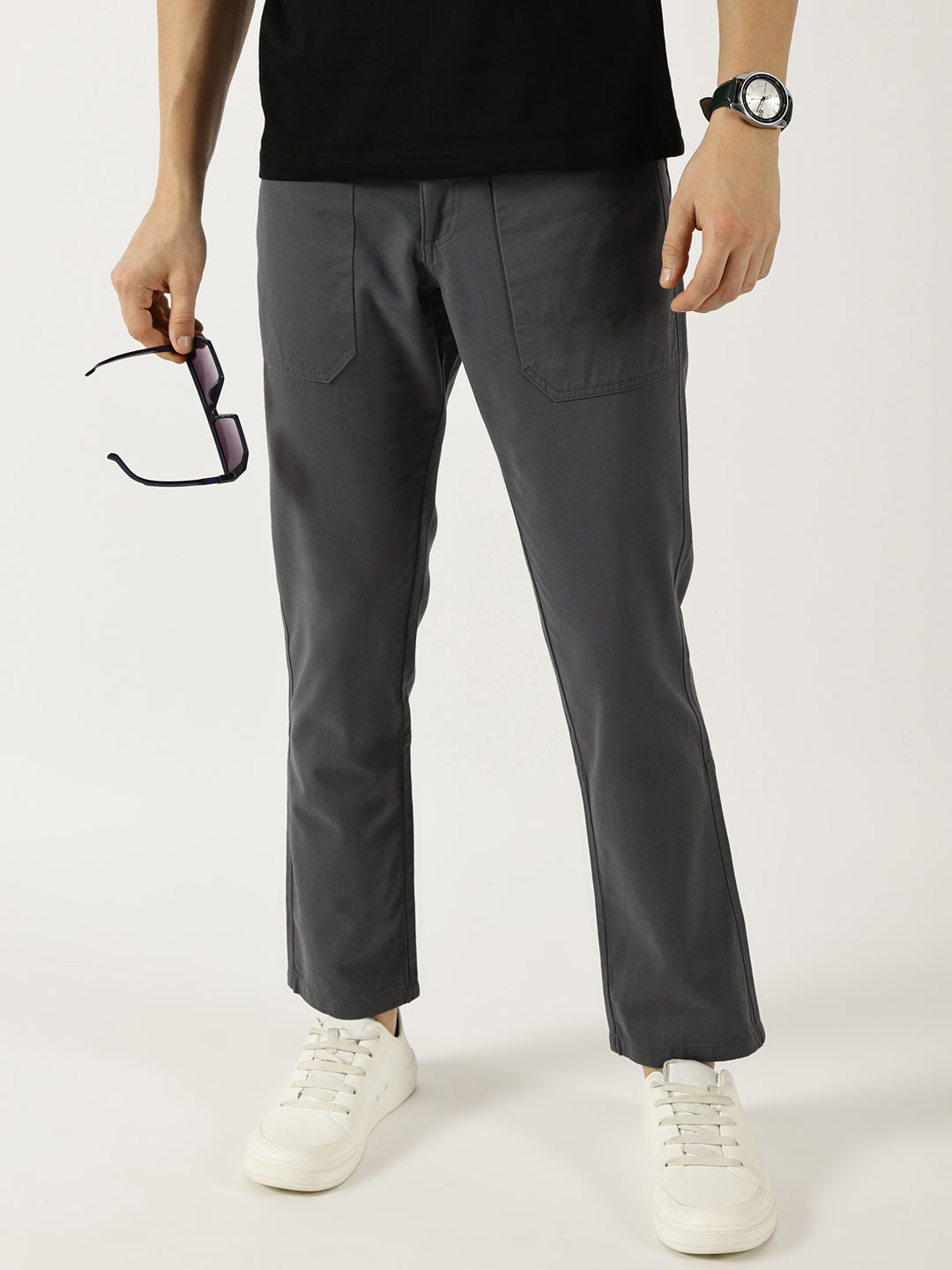Thomas Scott Men Mid Blue Smart Straight Fit Easy Wash Trousers