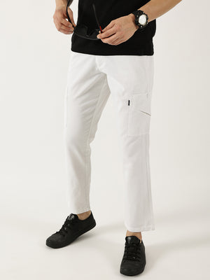 Thomas Scott Men White Pure Cotton Smart Mid-Rise Straight Fit Easy Wash Cargos