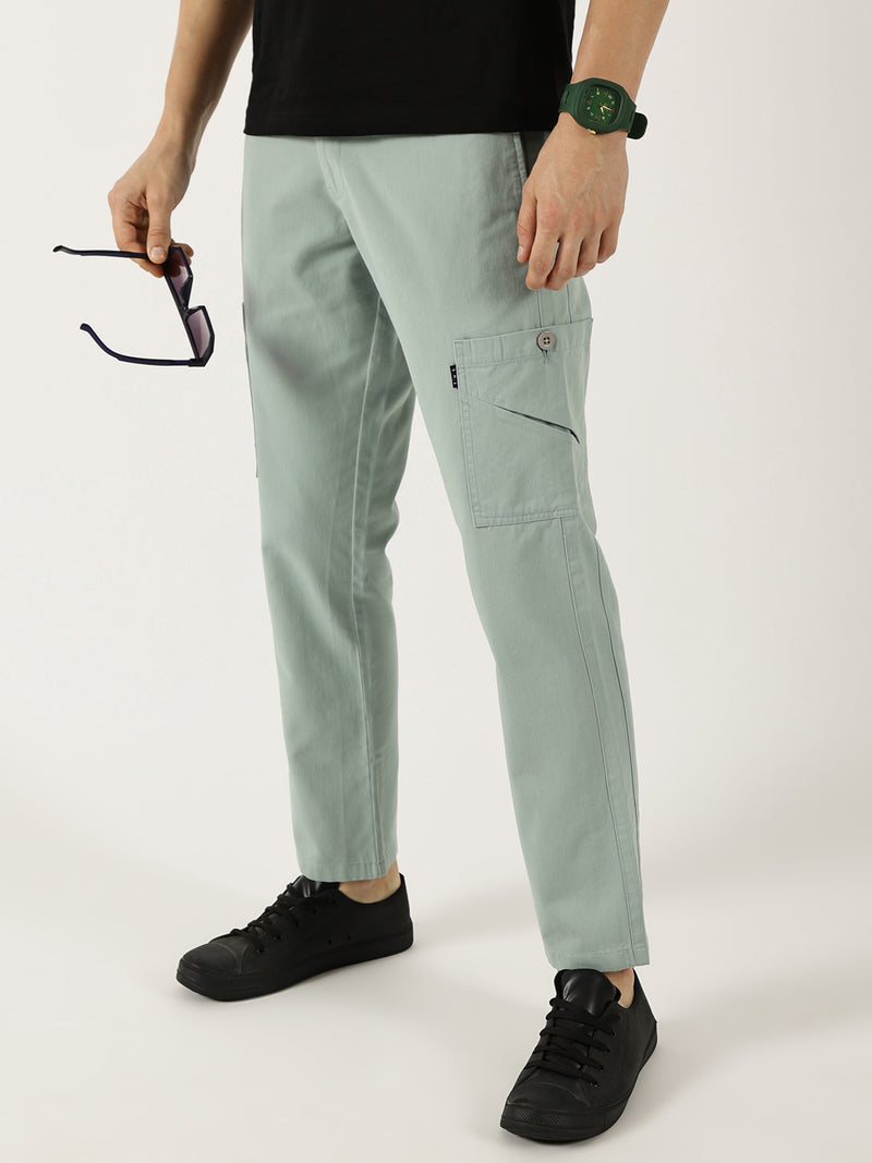 Thomas Scott Men Sea Blue Pure Cotton Smart Mid-Rise Straight Fit Easy Wash Cargos