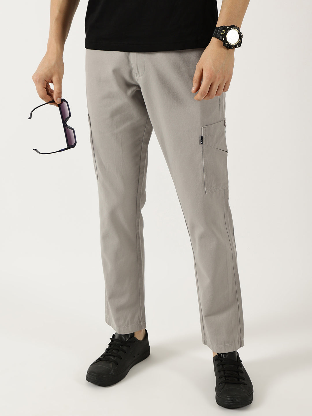 Thomas Scott Men St.Grey Smart Pure Cotton Mid-Rise Straight Fit Easy Wash Trousers