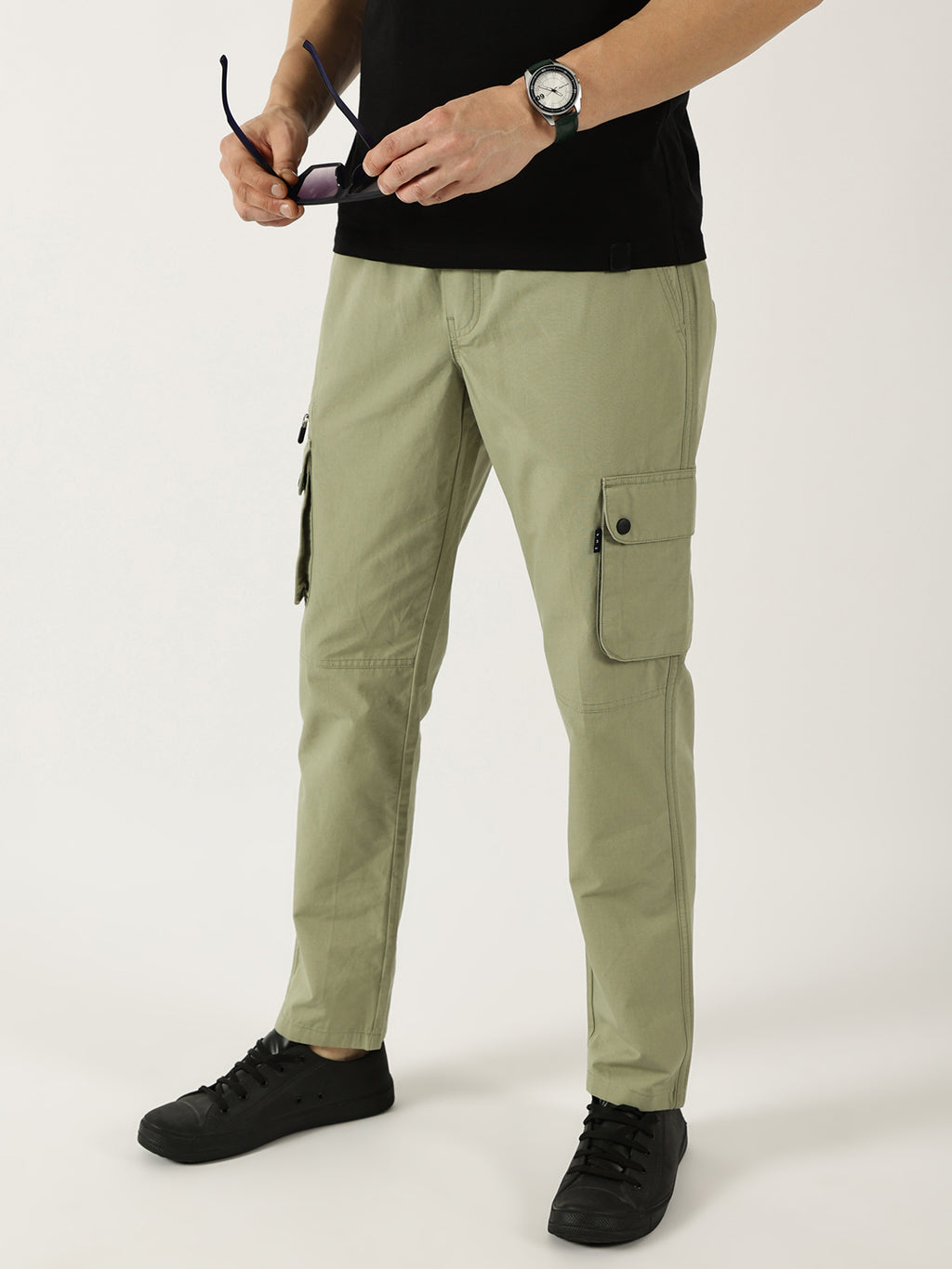 Thomas Scott Men Pista Smart Regular Fit Mid-Rise Easy Wash Cotton Cargos