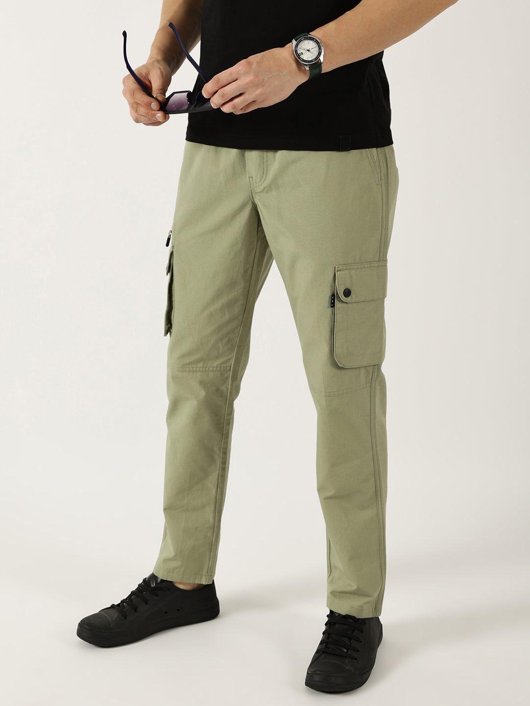 Thomas Scott Men Pista Smart Regular Fit Mid-Rise Easy Wash Cotton Cargos