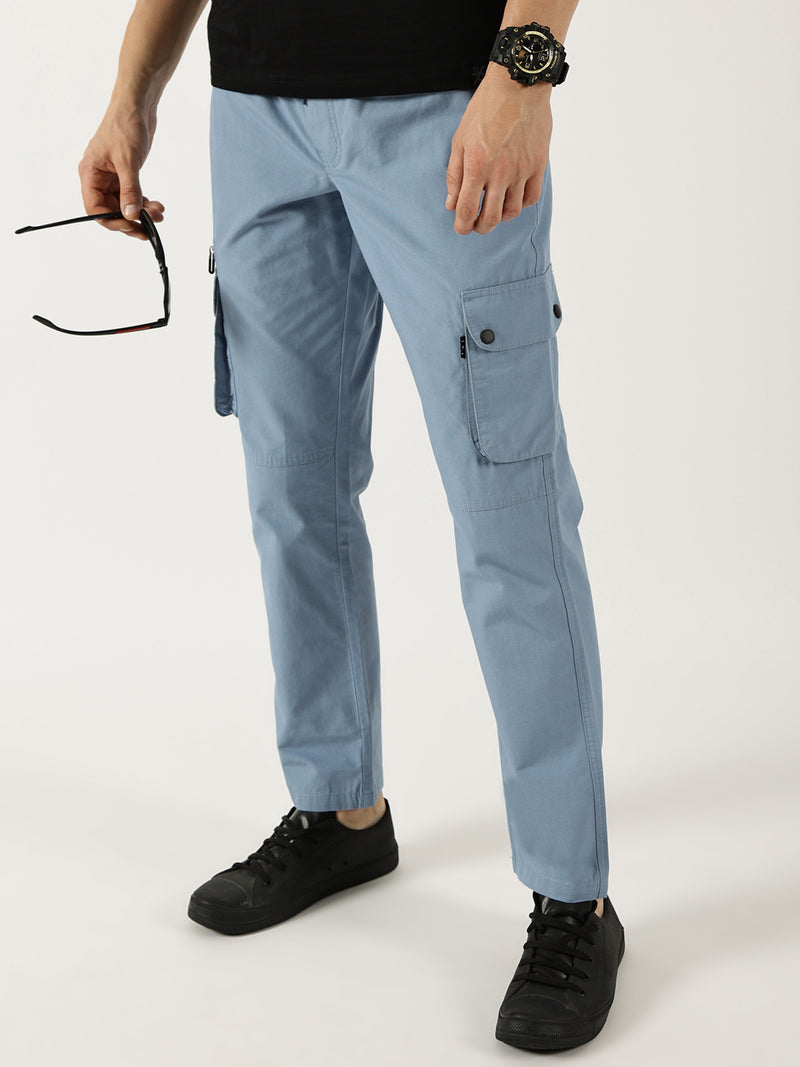 Thomas Scott Men Blue Smart Fit Straight Fit Mid-Rise Cargos Trousers