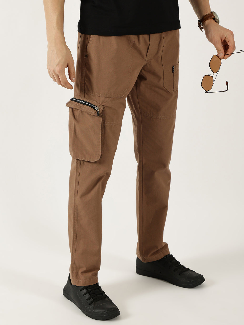 Thomas Scott Men Rust Smart Regular Fit Mid-Rise Easy Wash Cotton Cargos