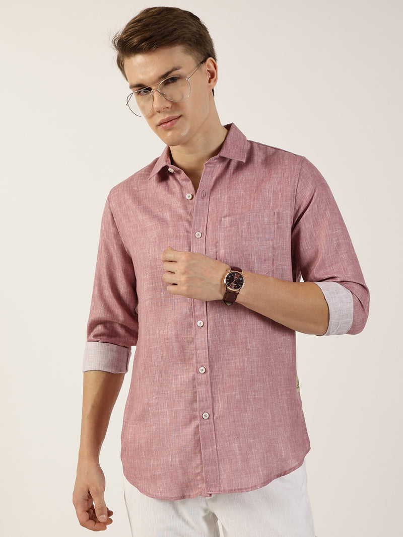Thomas Scott Men Pink Premium Slim Fit Opaque Casual Shirt