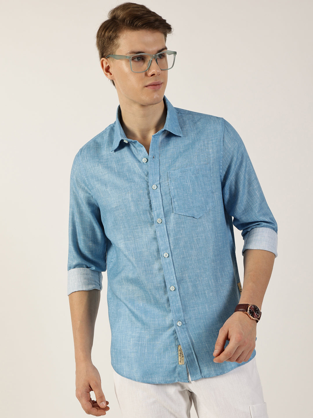 Thomas Scott Men Blue Premium Slim Fit Opaque Casual Shirt