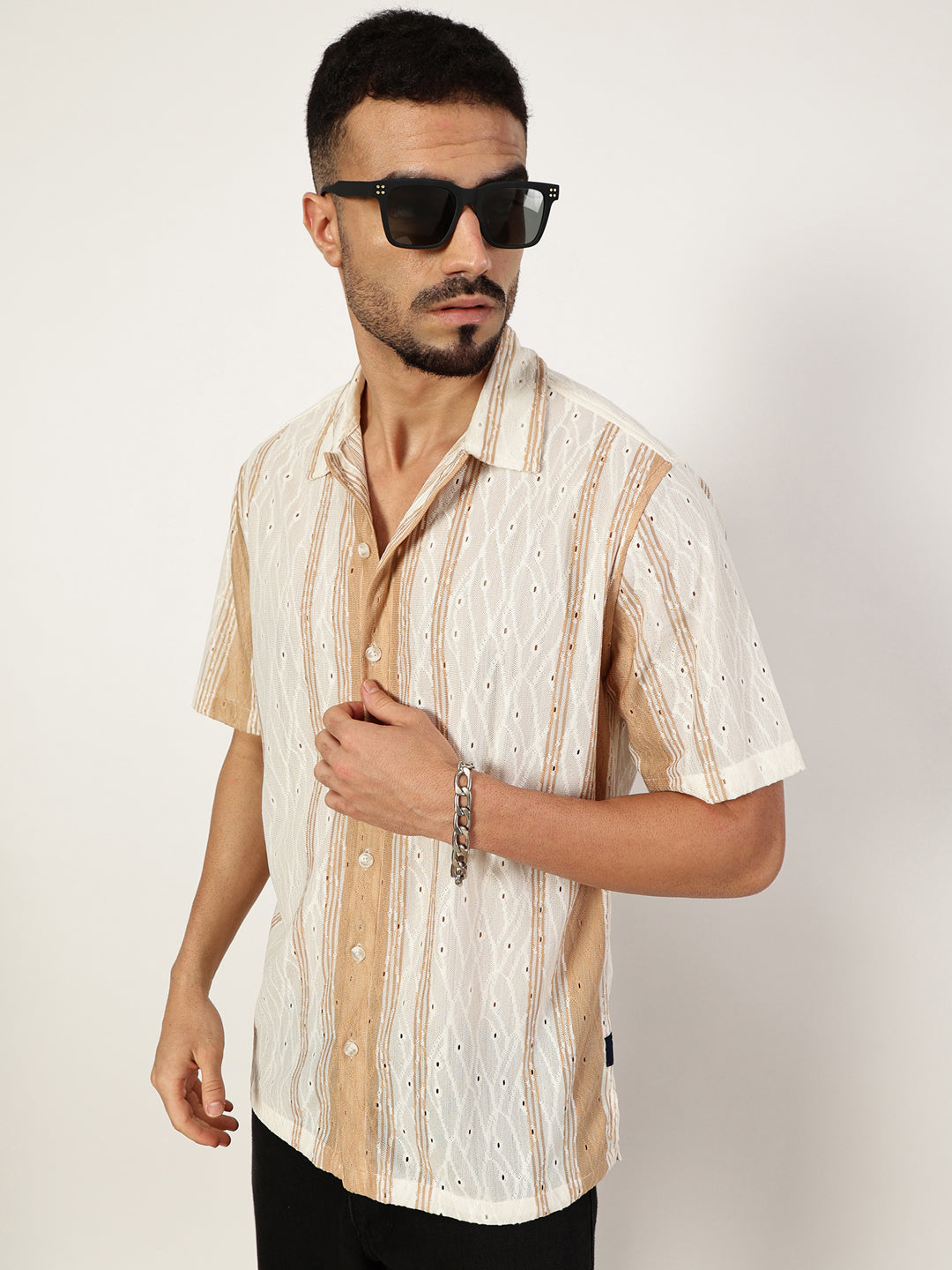 Thomas Scott Men Premium Slim Fit Semi Sheer Striped Casual Shirt