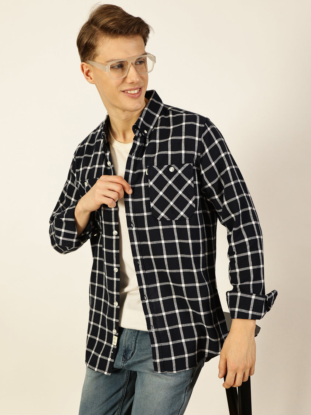 Thomas Scott Men Premium Slim Fit Gingham Checks Opaque Checked Casual Shirt