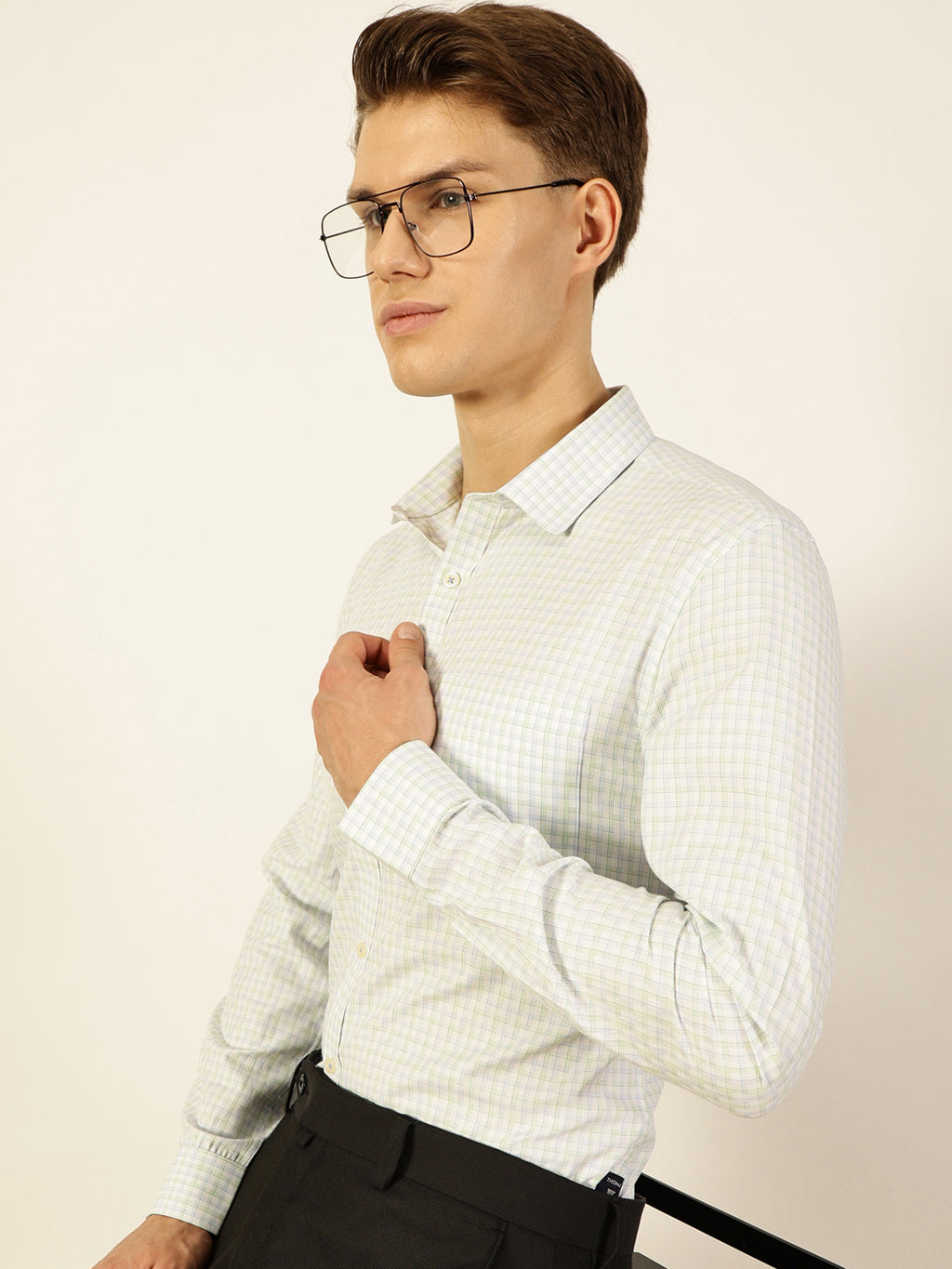 Thomas Scott Men Green Smart Micro Checks Opaque Formal Shirt