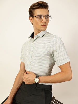 Thomas Scott Men Green Smart Micro Checked Spread Collar Formal Shirt