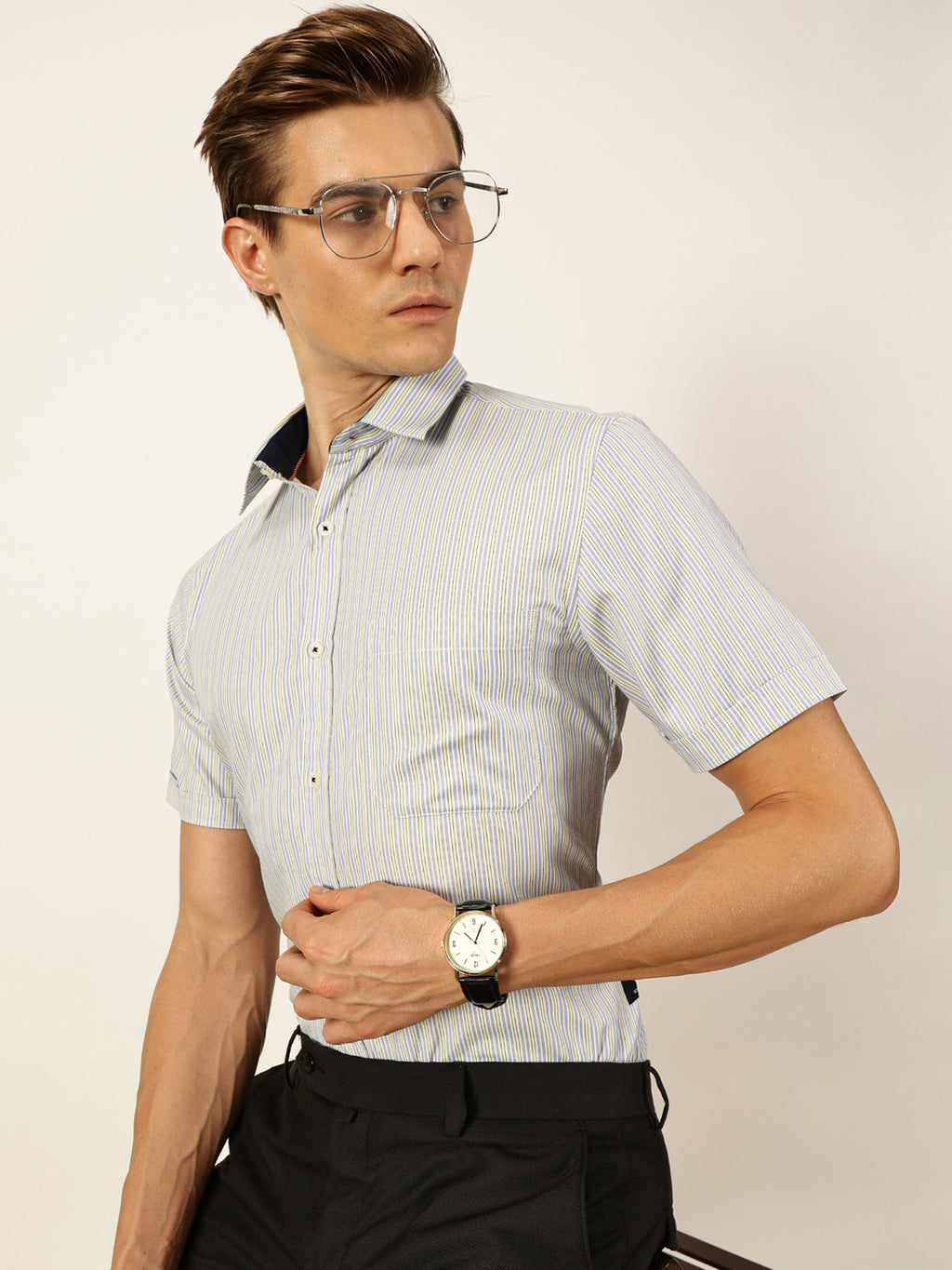 Thomas Scott Men Smart Pinstripes Opaque Striped Formal Shirt