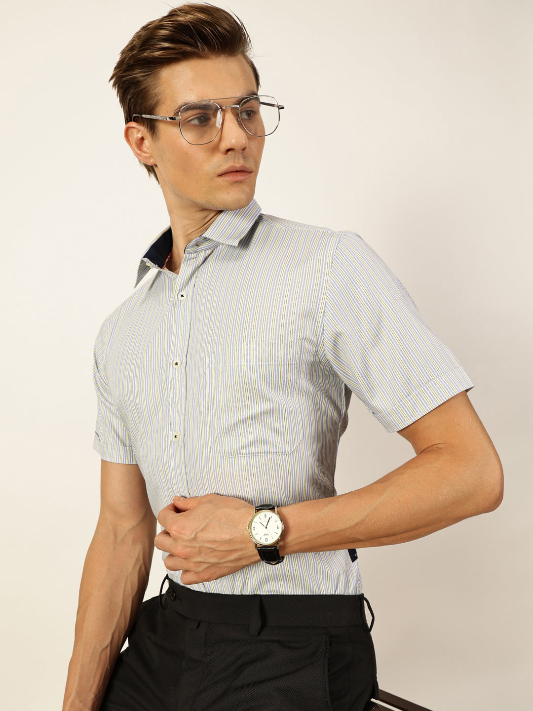 Thomas Scott Men Smart Pinstripes Opaque Striped Formal Shirt