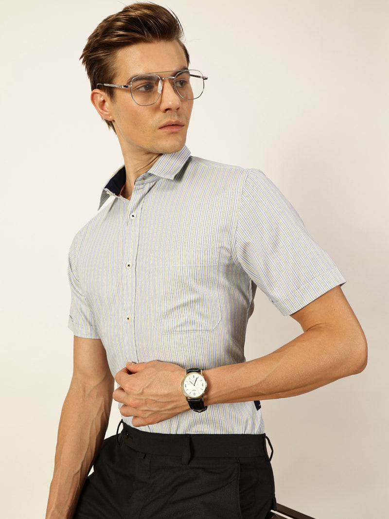 Thomas Scott Men Smart Pinstripes Opaque Striped Formal Shirt