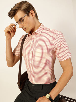 Thomas Scott Men Smart Gingham Checks Opaque Checked Formal Shirt