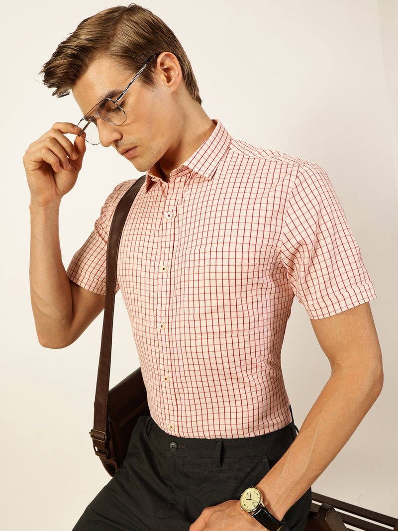 Thomas Scott Men Smart Gingham Checks Opaque Checked Formal Shirt