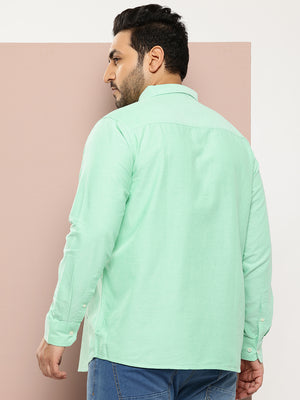 Light Green Plus Size Relaxed Pure Cotton Casual Shirt For Men For Men